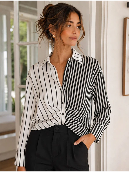Blusa de Rayas Mujer Negra y Blanca Elegante 1