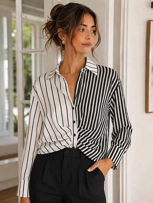 Blusa de Rayas Mujer Negra y Blanca Elegante