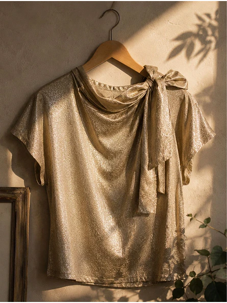 Blusa Metalizada Dorada con Lazo Mujer 5