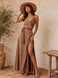 Vestido Envolvente Beige Mujer Elegante Bicolor - Miniatura 5