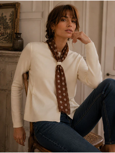 Sweater de punto Mujer con Pañuelo de Lunares Manga Larga 3