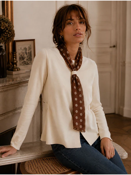 Sweater de punto Mujer con Pañuelo de Lunares Manga Larga 5