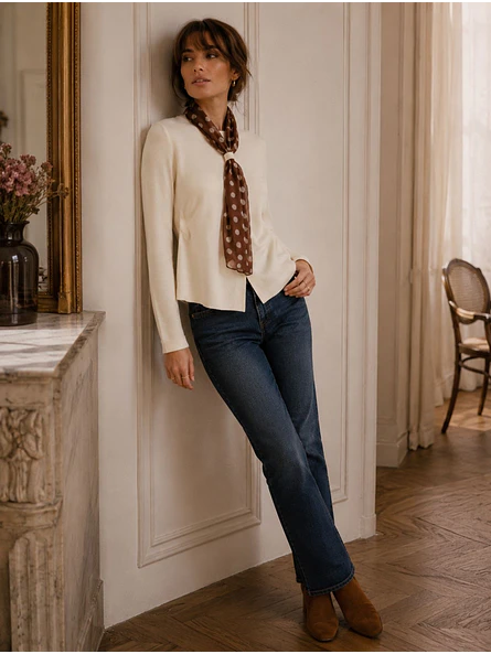 Sweater de punto Mujer con Pañuelo de Lunares Manga Larga 4