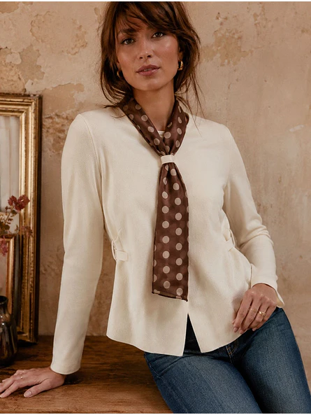 Sweater de punto Mujer con Pañuelo de Lunares Manga Larga 6