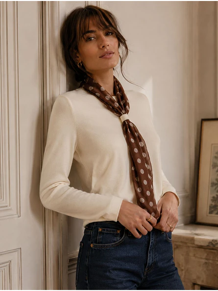 Sweater de punto Mujer con Pañuelo de Lunares Manga Larga 1