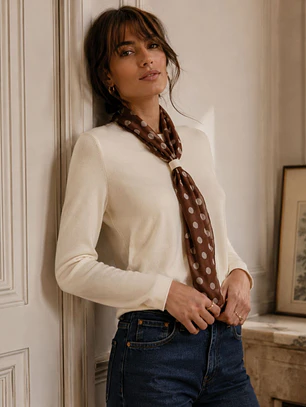 Sweater de punto Mujer con Pañuelo de Lunares Manga Larga