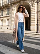 Tapado Largo Crema Mujer Puños Lentejuelas y Corderito - Miniatura 6