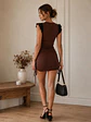 Vestido Café Mujer Drapeado con Mangas Plisadas  - Miniatura 5