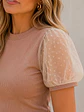 Vestido Drapeado Mujer Beige con Mangas de Tul  - Miniatura 5