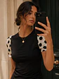 Vestido Negro Mujer Drapeado con Mangas de Lunares estilo Polka Dot - Miniatura 4