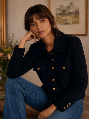 Chaqueta Negra Mujer con Botones Dorados Elegante