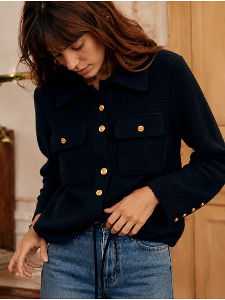 Chaqueta Negra Mujer con Botones Dorados Elegante 2