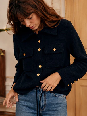 Chaqueta Negra Mujer con Botones Dorados Elegante