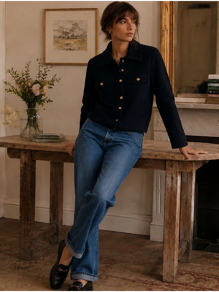 Chaqueta Negra Mujer con Botones Dorados Elegante 4