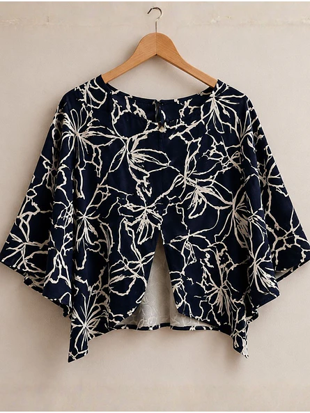 Polera Oversize Mujer Azul Floral Espalda Abierta 8