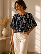 Polera Oversize Mujer Azul Floral Espalda Abierta - Miniatura 4