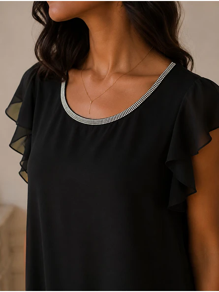 Vestido Negro Mujer de Gasa con Brillos para Fiesta 3