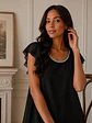Vestido Negro Mujer de Gasa con Brillos para Fiesta - Miniatura 6