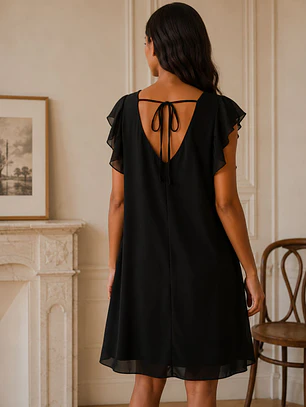 Vestido Negro Mujer de Gasa con Brillos para Fiesta