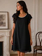Vestido Negro Mujer de Gasa con Brillos para Fiesta - Miniatura 7