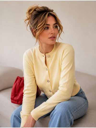 Chaleco Amarillo Mujer Crop con Botones Joya