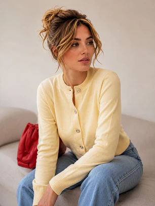 Chaleco Amarillo Mujer Crop con Botones Joya