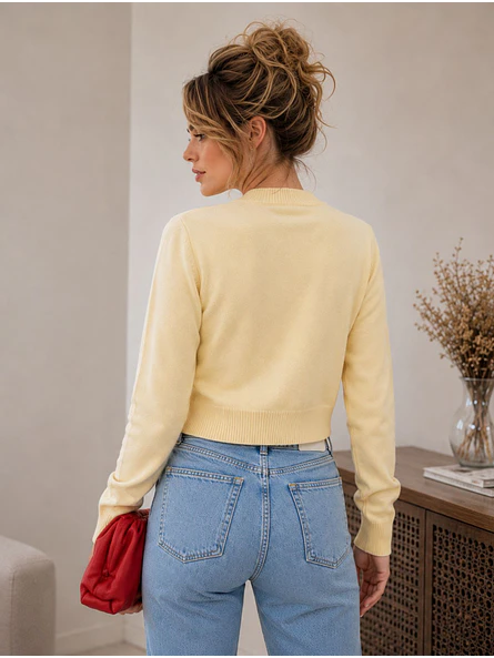Chaleco Amarillo Mujer Crop con Botones Joya 4