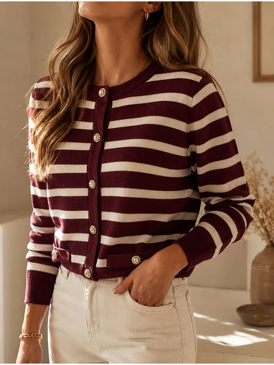 Chaleco Marinero Mujer Rayas Burdeo y Blanco