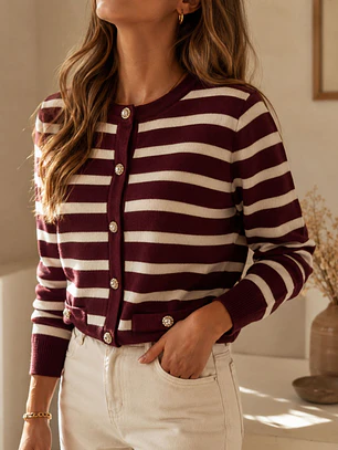 Chaleco Marinero Mujer Rayas Burdeo y Blanco