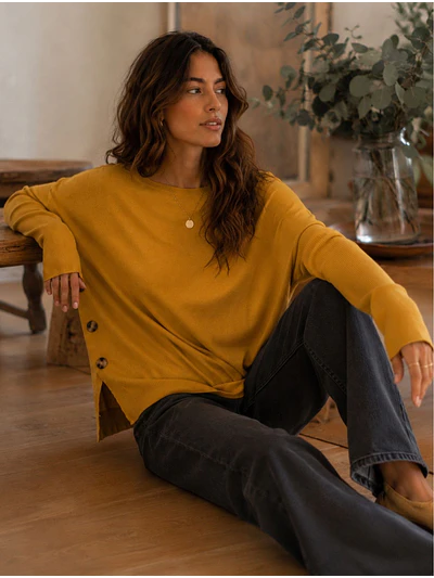 Sweater Manga Murciélago Mujer con Botones Laterales 