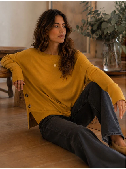 Sweater Manga Murciélago Mujer con Botones Laterales  2