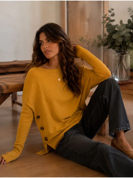 Sweater Manga Murciélago Mujer con Botones Laterales  3