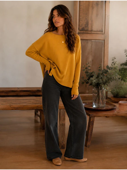 Sweater Manga Murciélago Mujer con Botones Laterales  4