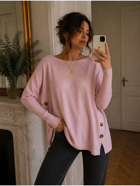 Sweater Manga Murciélago Mujer con Botones Laterales  6