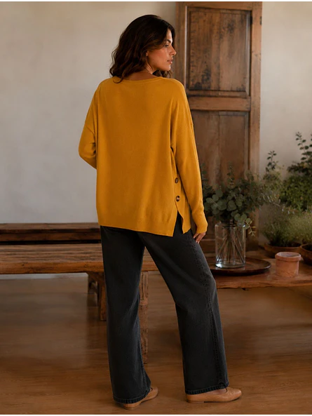 Sweater Manga Murciélago Mujer con Botones Laterales  7