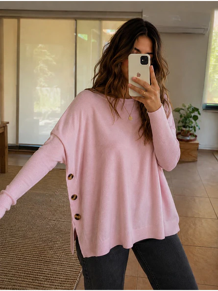 Sweater Manga Murciélago Mujer con Botones Laterales  1