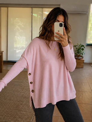 Sweater Manga Murciélago Mujer con Botones Laterales 