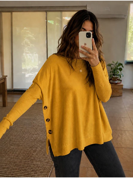 Sweater Manga Murciélago Mujer con Botones Laterales  8