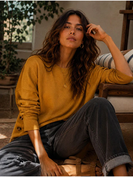 Sweater Manga Murciélago Mujer con Botones Laterales  10