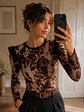 Polera Animal Print Café Mujer Manga Larga Invierno 2026 - Miniatura 3