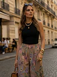 Pantalón Palazzo Mujer Beige con Flores Pastel Tiro Alto - Miniatura 5