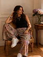 Pantalón Palazzo Mujer Beige con Flores Pastel Tiro Alto - Miniatura 7