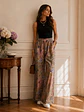 Pantalón Palazzo Mujer Beige con Flores Pastel Tiro Alto - Miniatura 8