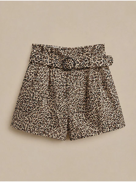 Short Animal Print Beige Mujer Tiro Alto con Cinturón 3