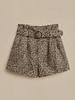 Short Animal Print Beige Mujer Tiro Alto con Cinturón - Miniatura 3