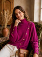 Sweater Fucsia Manga Murciélago con Botones y Cuello Alto - Miniatura 1