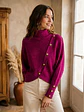 Sweater Fucsia Manga Murciélago con Botones y Cuello Alto - Miniatura 2