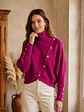 Sweater Fucsia Manga Murciélago con Botones y Cuello Alto - Miniatura 3