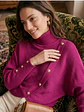 Sweater Fucsia Manga Murciélago con Botones y Cuello Alto - Miniatura 5
