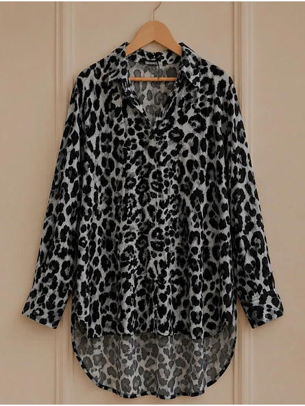 Blusa Animal Print Gris Larga Oversize Mujer 7
